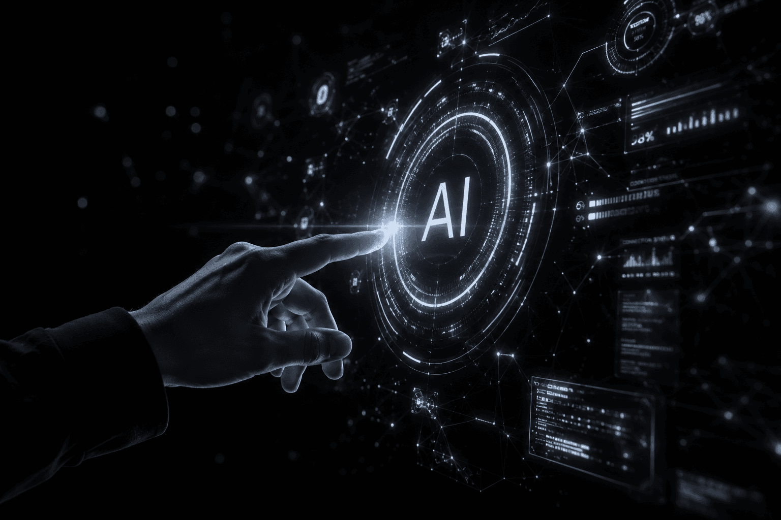 Hand with holographic UI